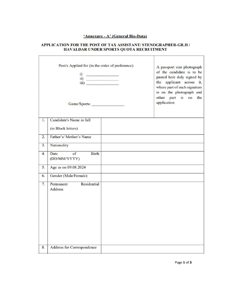 Income Tax Department Vacancy Application Form | PDF