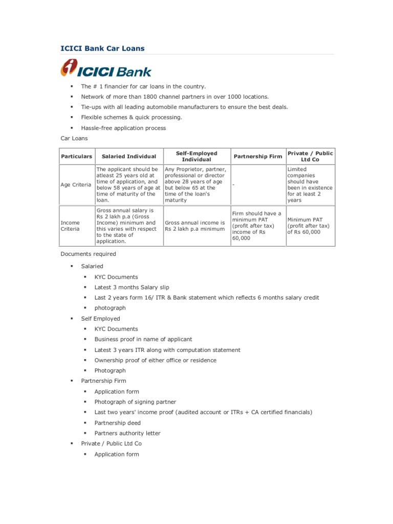 ICICI Bank Car Loans Primary Details PDF Overdraft Cheque