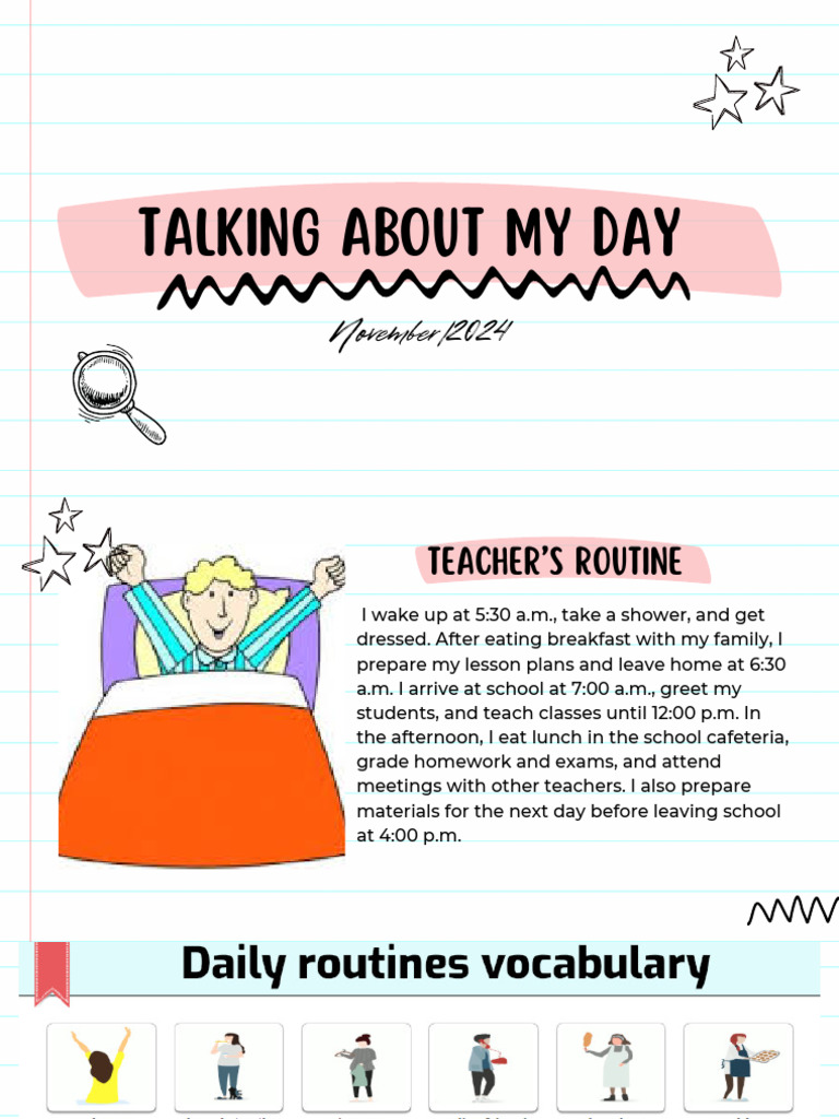 Daily Teacher Routine and Vocabulary | PDF