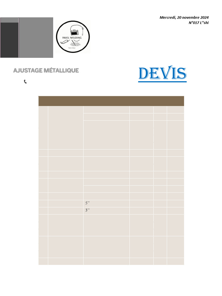 Devis ajustage métallique détaillé | PDF
