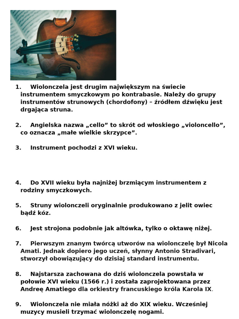 Wiolonczela Jest Drugim Największym Na Świecie Instrumentem Smyczkowym ...