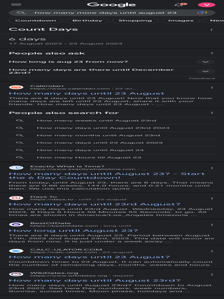 How Many More Days Until August 23 - Google Search | PDF