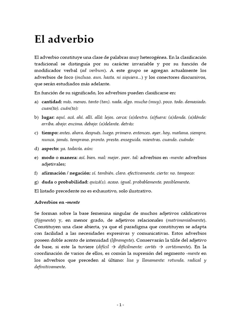 Clasificación y uso de adverbios en español | PDF | Adverbio | Unidades ...