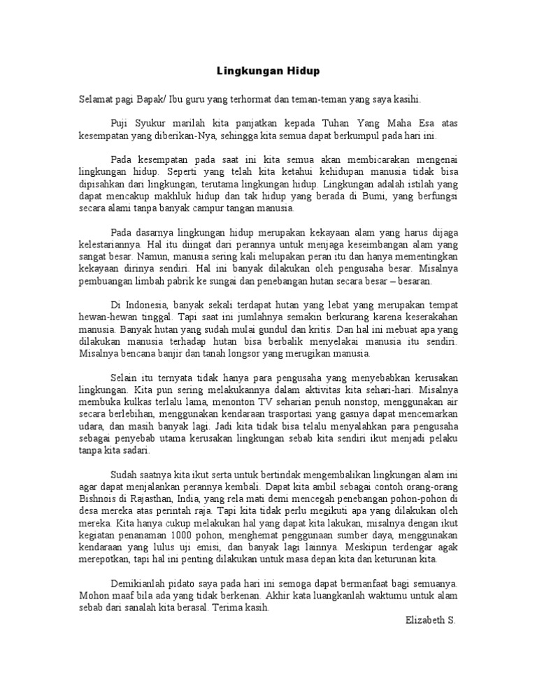 Pidato Lingkungan Hidup