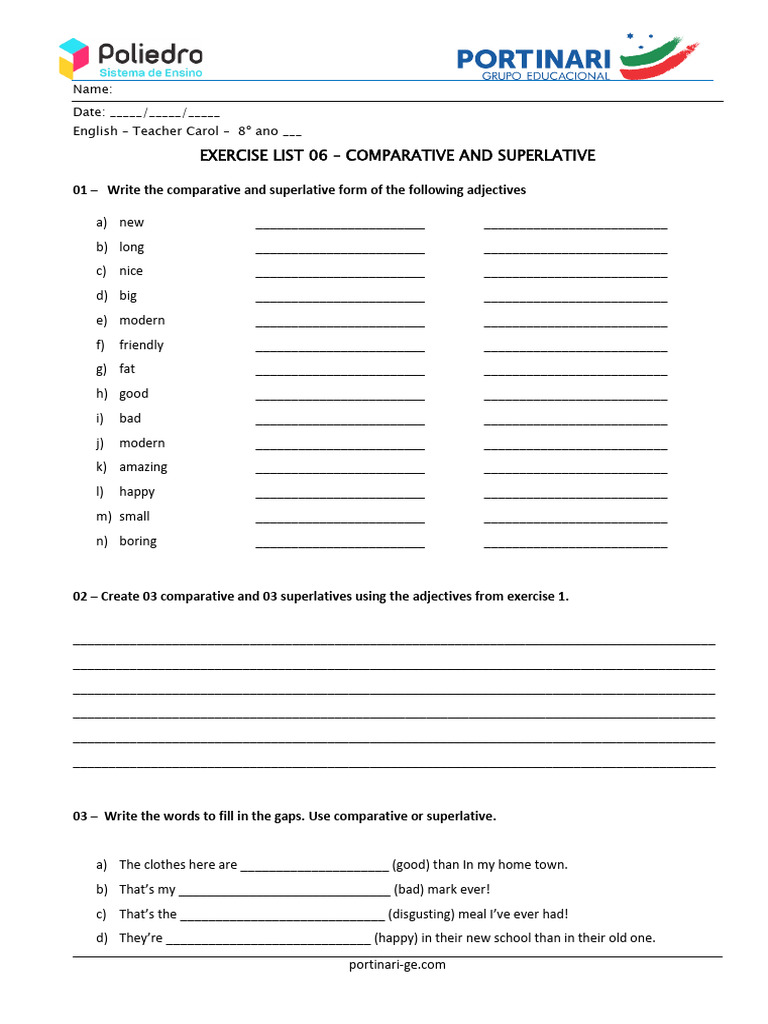 Comparative and Superlative Exercises | PDF | Adjective | Linguistics