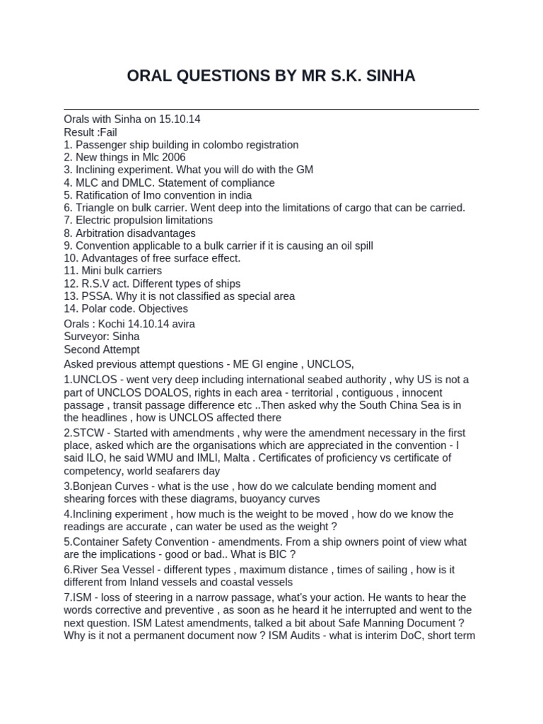 Orals-11 SINHA Questions | PDF | Ships | Water Transport