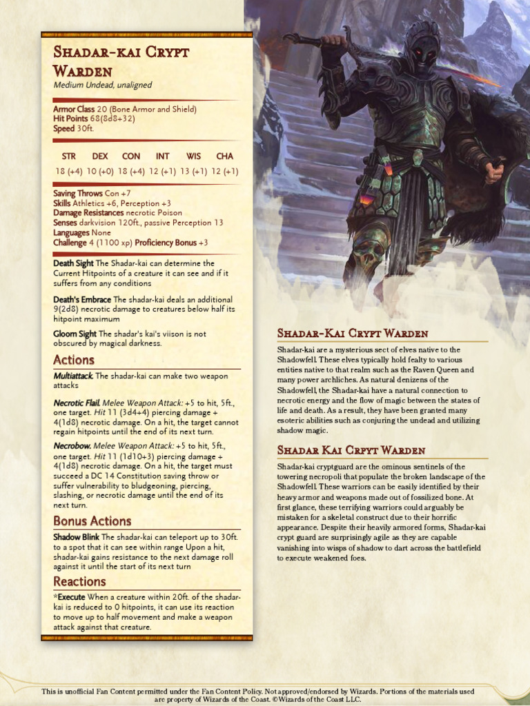 Shadar Kai Crypt Warden GM Binder PDF Role Playing Games