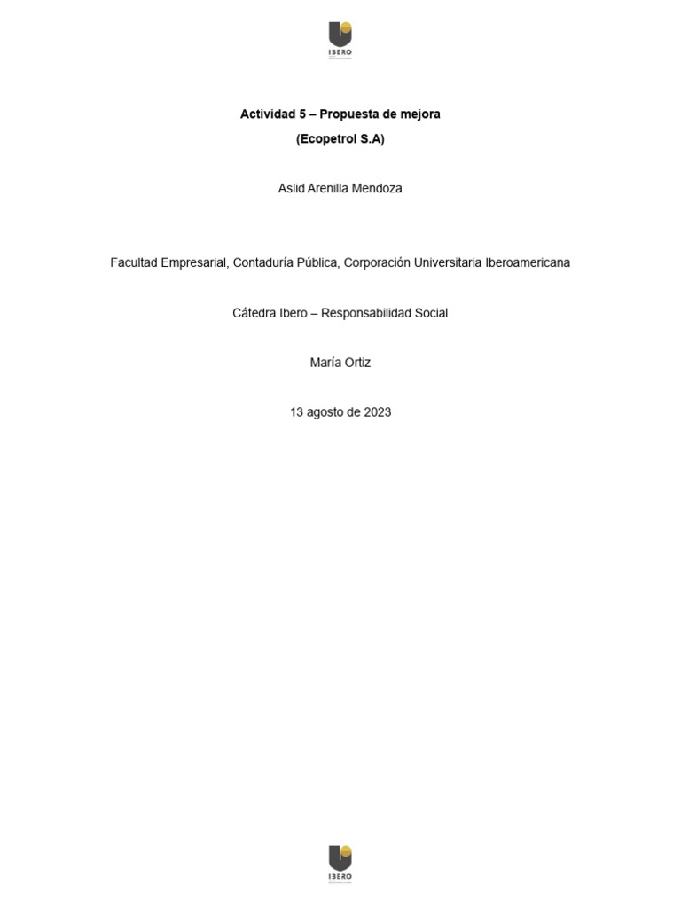 Propuesta de Mejora en Ecopetrol S.A. | PDF | Sustentabilidad | Business