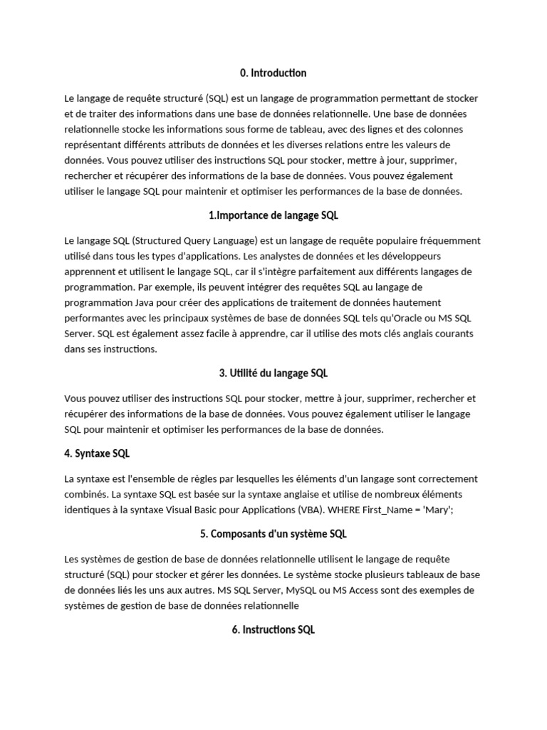 Introduction au langage SQL et ses usages | PDF | SQL | Bases de données