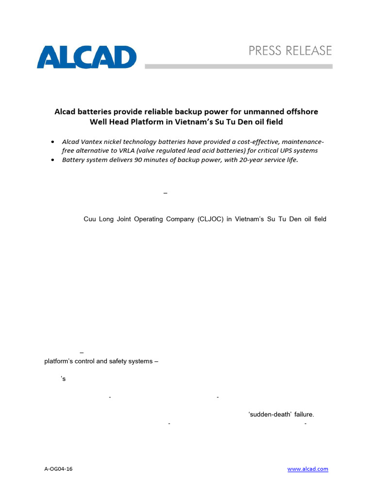 Alcad CLJOC Oil Platform Release - 170403 | PDF