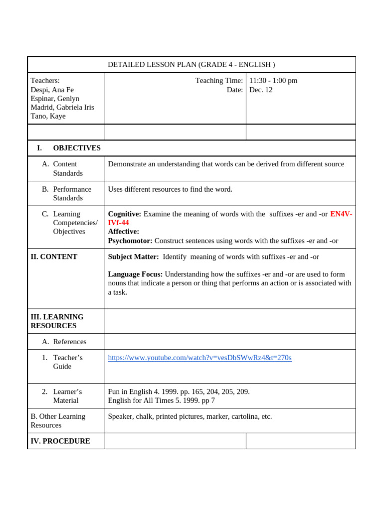 Detailed Lesson Plan Format | PDF | Word | Lesson Plan