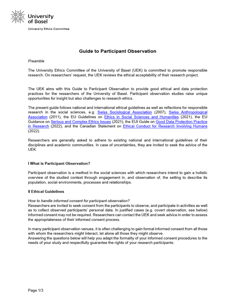 UEK - Guide To Participant Observation - May - 2023 | PDF | Consent ...