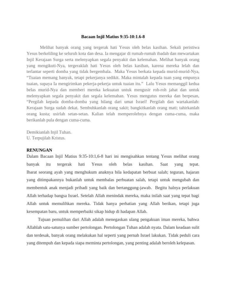 Belas Kasihan Yesus dan Tugas Penuai | PDF