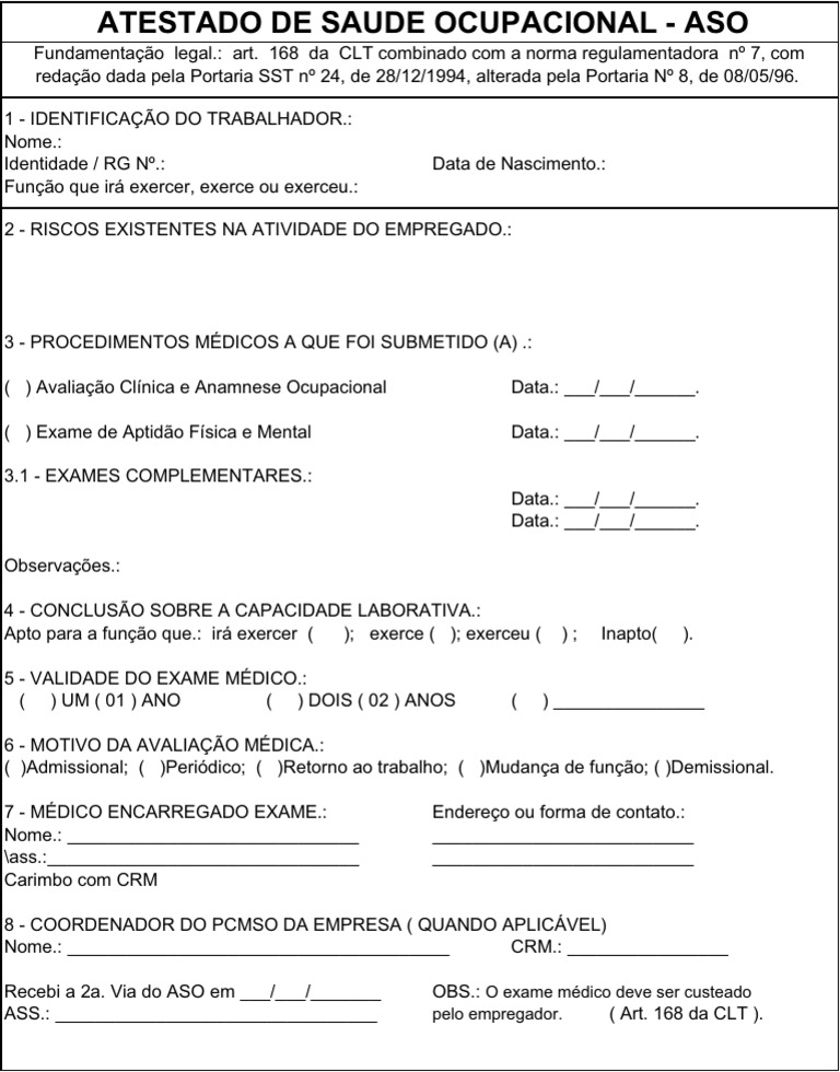 Atestado Saude Ocupacional - Aso (Uso Geral) 2010 | PDF | Informática