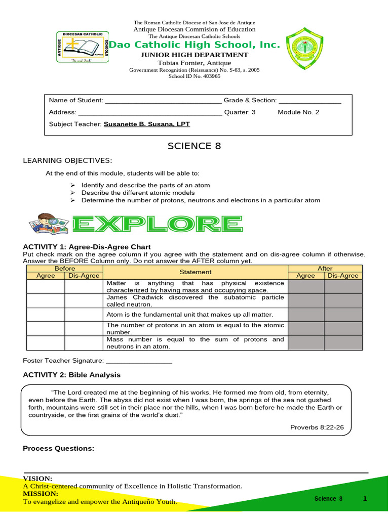 Science Module for Catholic Schools | PDF | Atoms | Matter