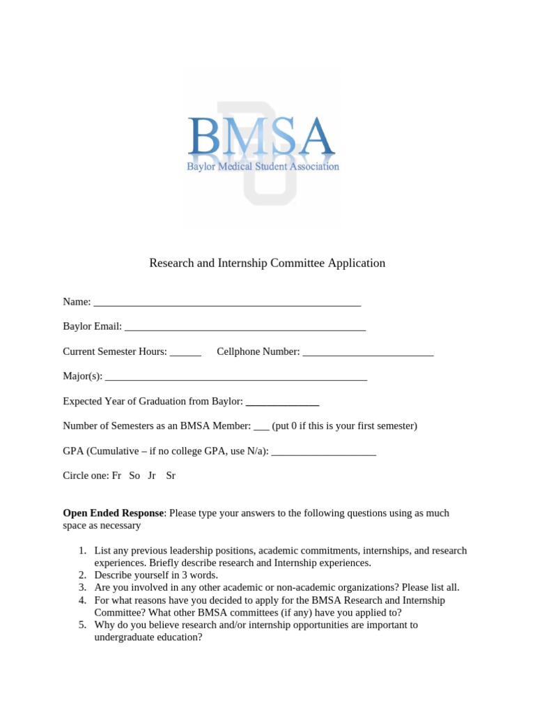 BMSA RIC Application | PDF