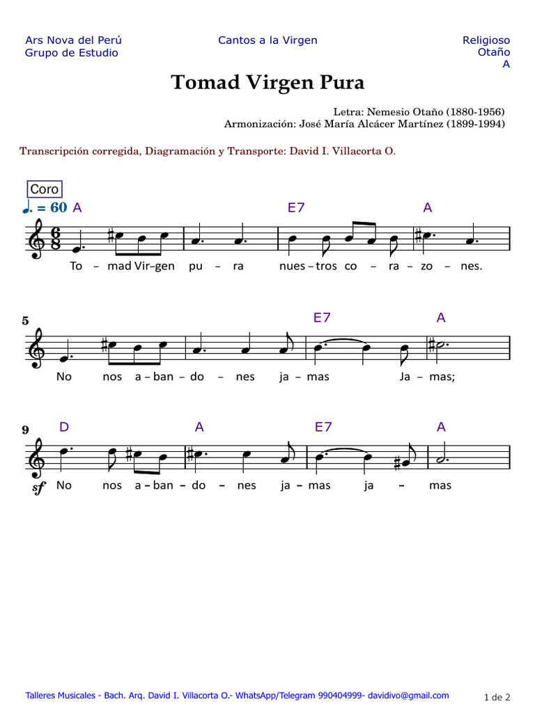 Tomad Virgen Pura: Letra y Acordes | PDF