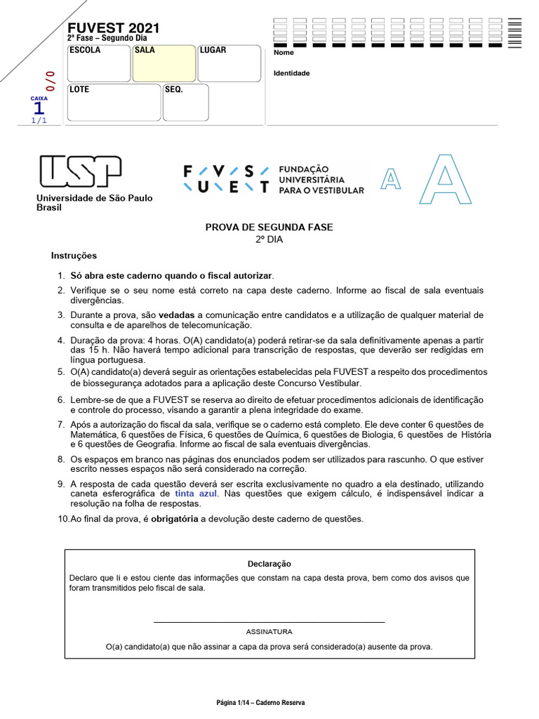 Fuvest2021 2fase 2dia Prova | PDF | Pressão | Combustão