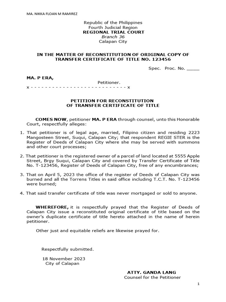 Petition for Title Reconstitution | PDF