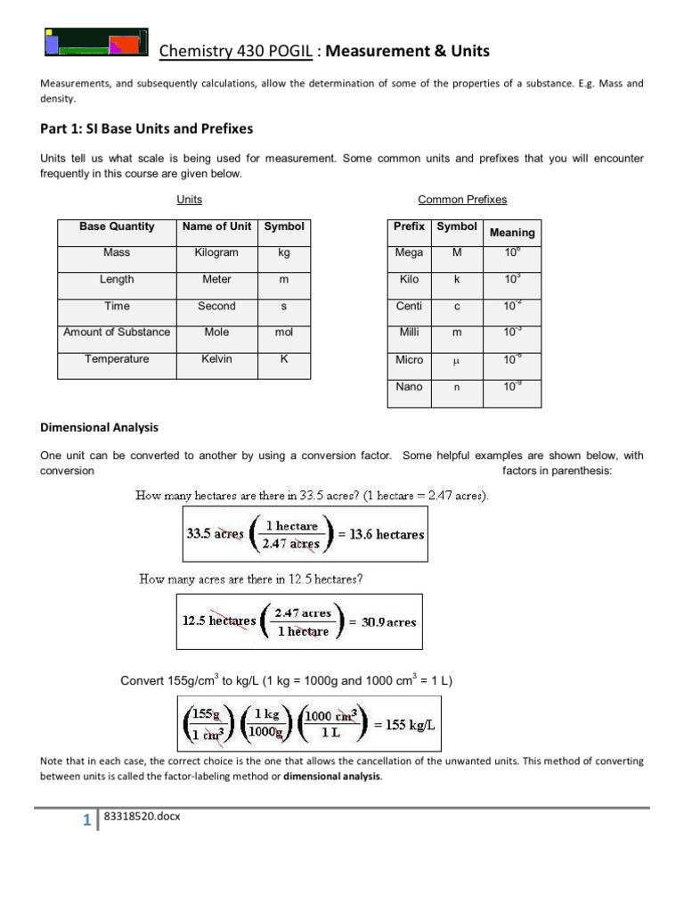POGIL Measurement PDF Significant Figures Numbers