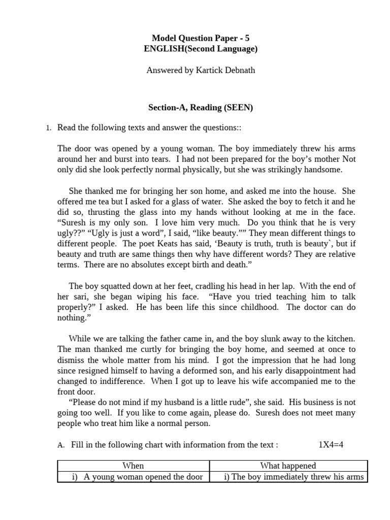 Class 5 English Model Question Paper | PDF | Radiation | Ionizing Radiation
