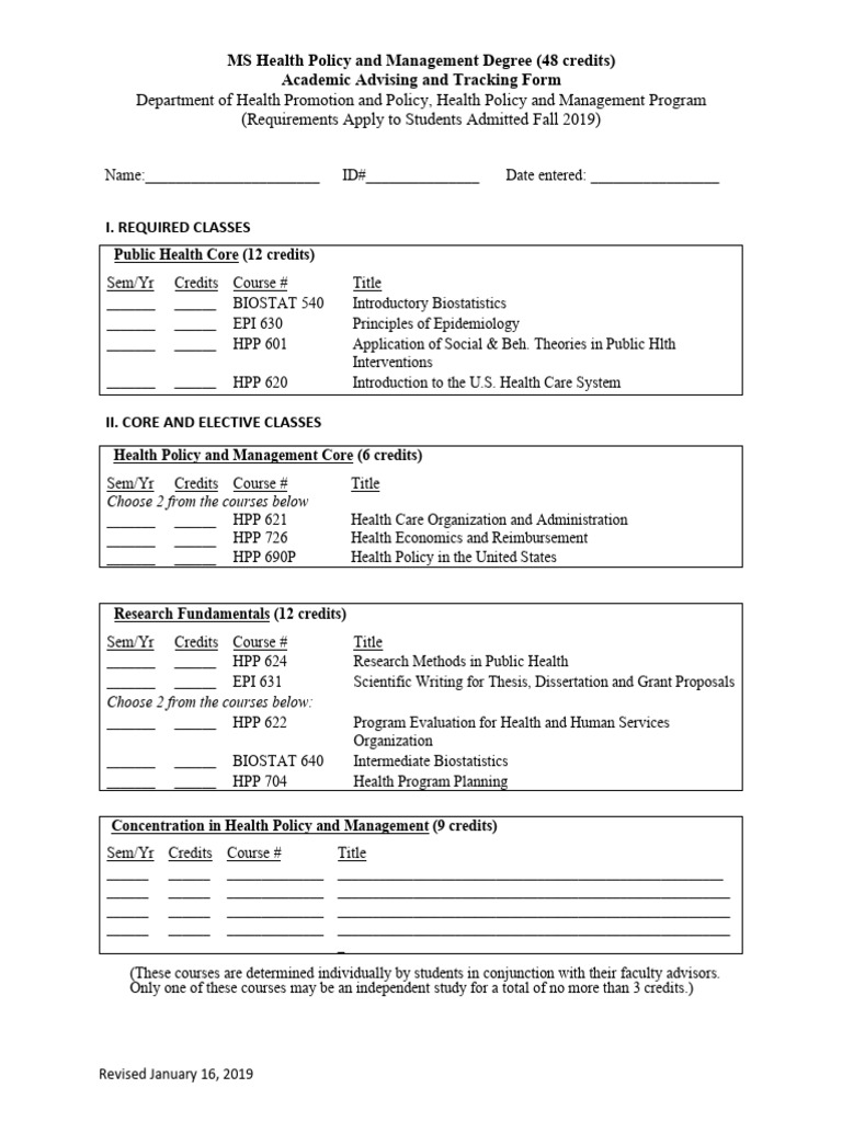 MS Health Policy and Management Tracking Form | PDF | Thesis