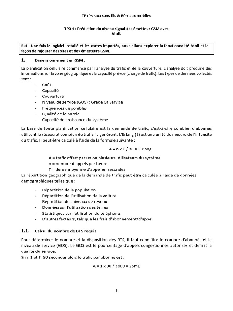 Prédiction Signal GSM avec Atoll | PDF | GSM | Réseau cellulaire
