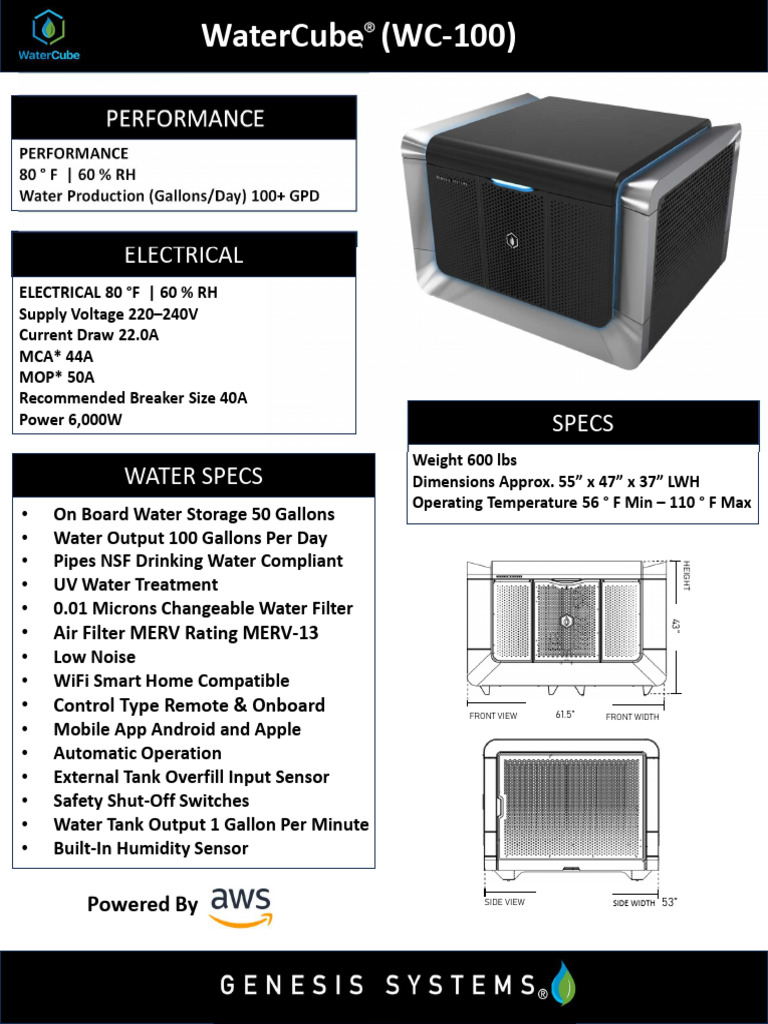 WaterCube WC-100 Specs & Performance | PDF