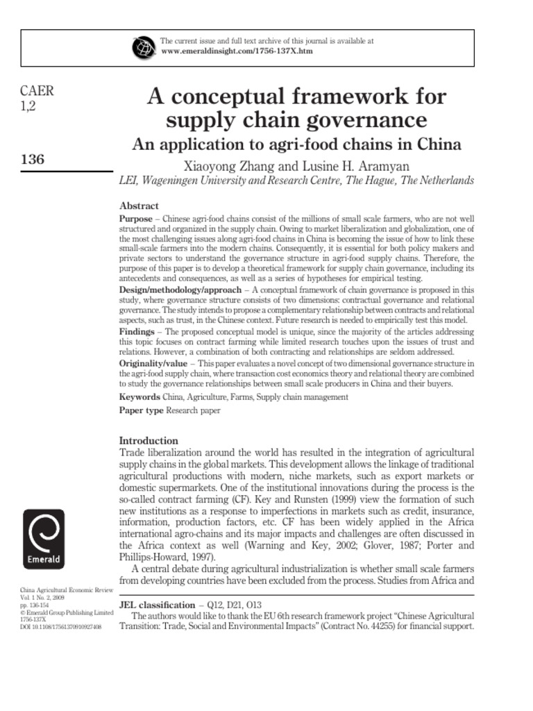 Agri-Food Supply Chain Governance in China | PDF | Governance ...