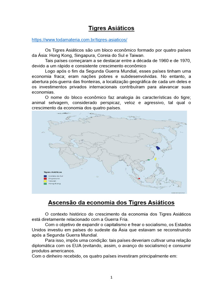 TIGRES ASIÁTICOS | PDF | Quatro tigres asiáticos (países) | Ásia