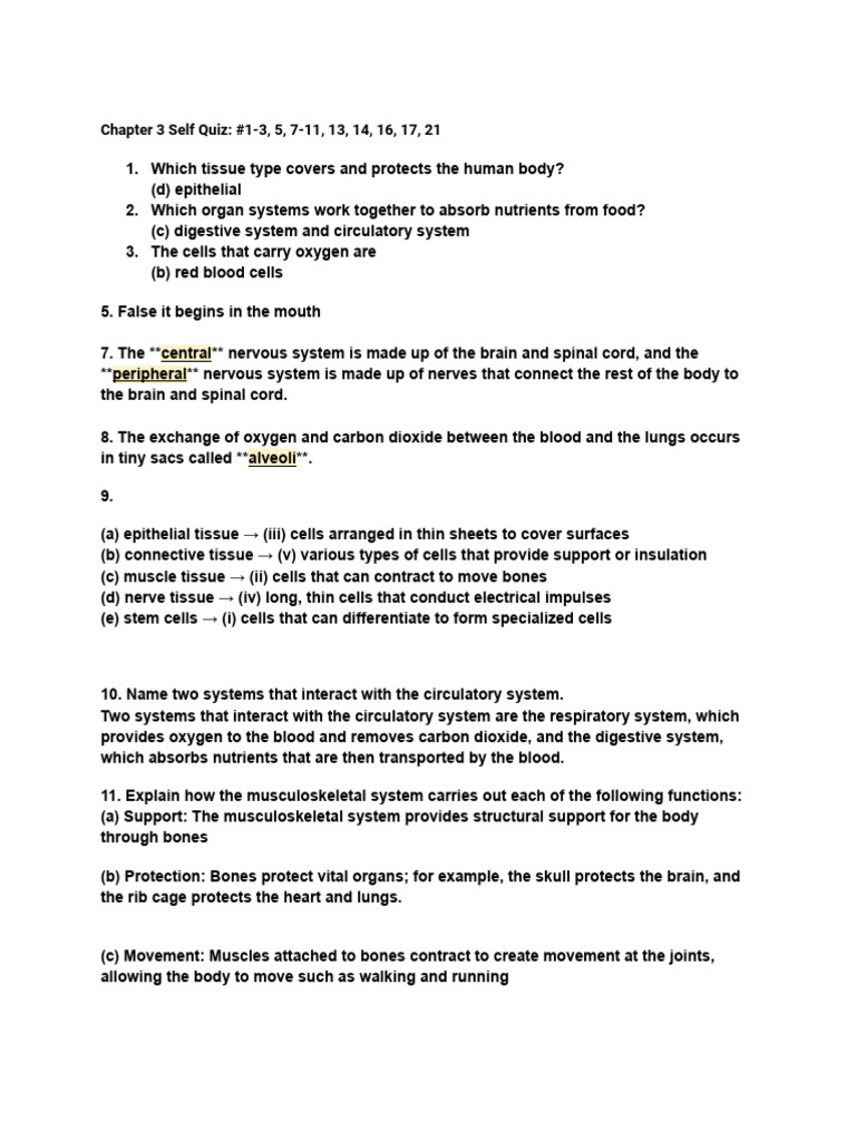 Chapter 3 Self Quiz: #1-3, 5, 7-11, 13, 14, 16, 17, 21 | PDF | Human ...