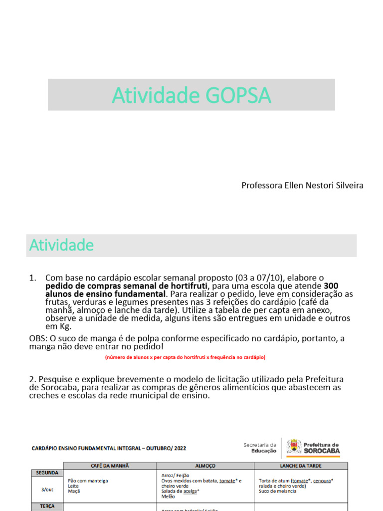 Atividade GOPSA - Teams05out 1 | PDF | Maçã | Alimentos