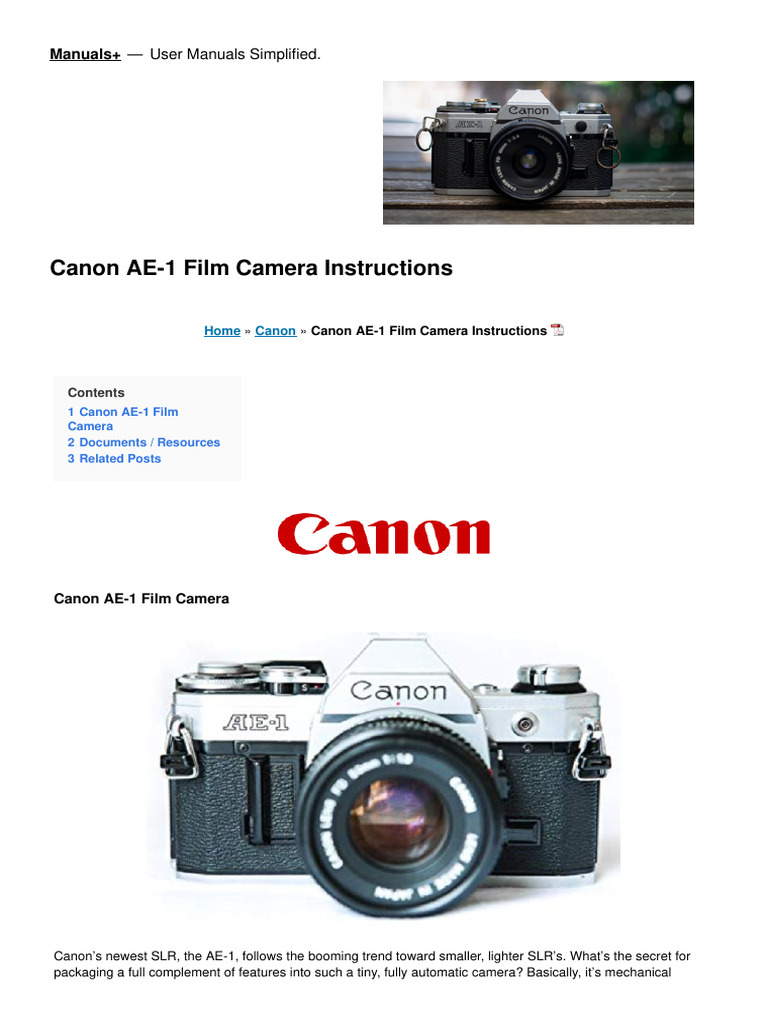Canon AE-1 Film Camera Manual | PDF | Camera | Shutter (Photography)