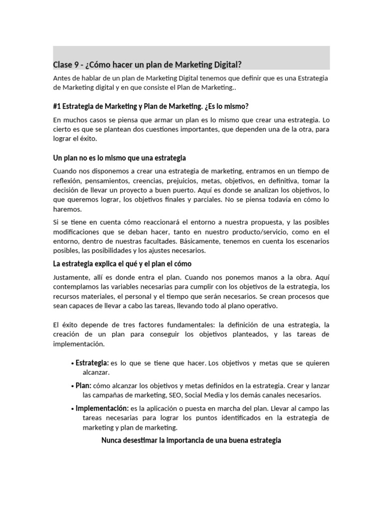 Cómo crear un plan de marketing digital | PDF | Marketing | Análisis FODA
