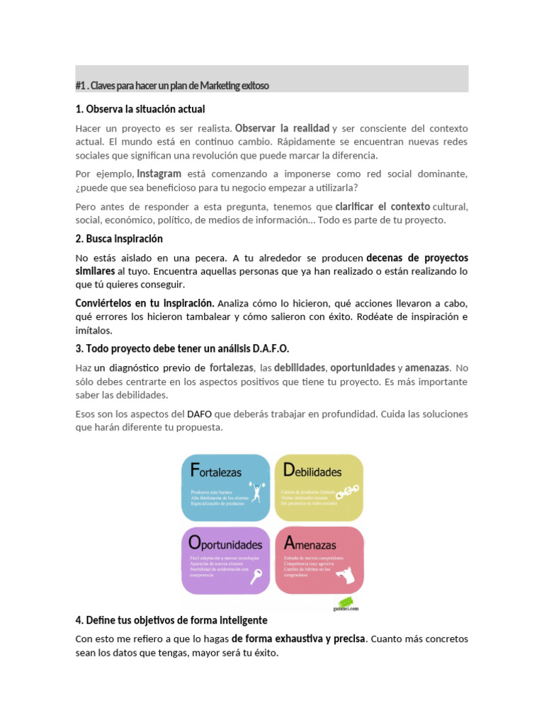Plan de Marketing Exitoso: Claves Esenciales | PDF | Análisis FODA ...