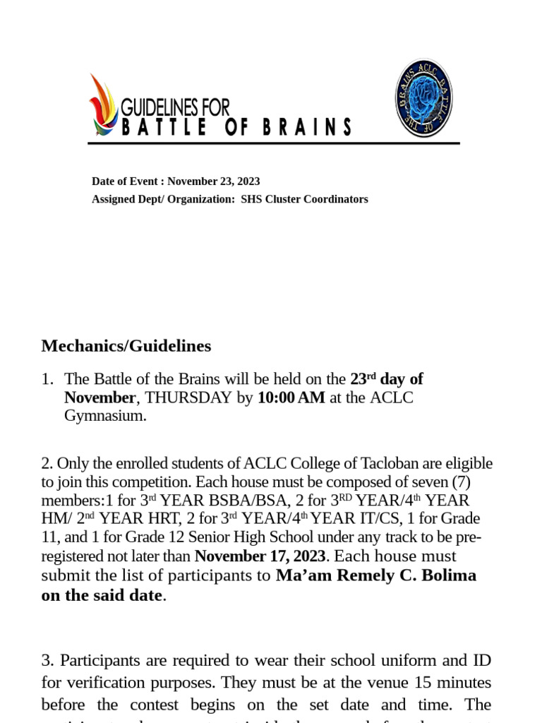 Battle of the Brains Competition Details | PDF
