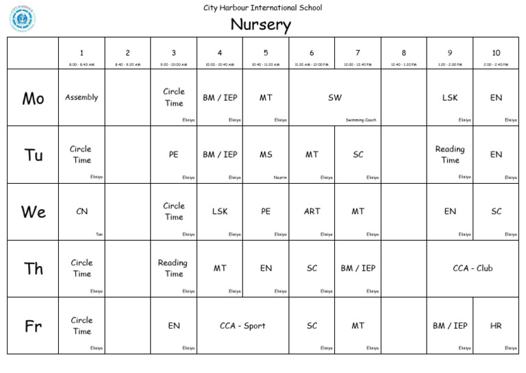 City Harbour School Nursery Timetable | PDF