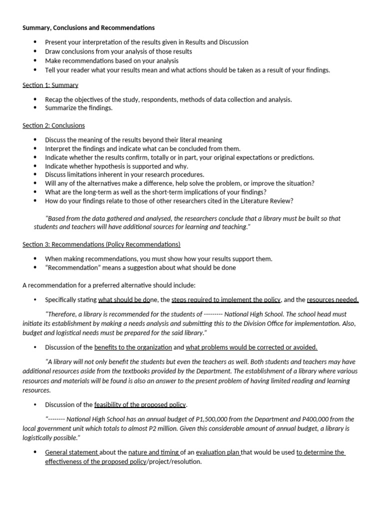 Conclusions and Recommendations (Word Version) | PDF | Cognition ...