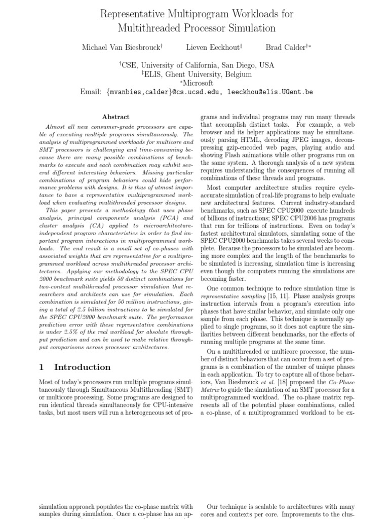 Representative Workloads for Multithreaded Simulation | PDF | Principal ...