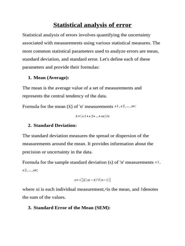 Error Analysis: Mean, SD, SEM Explained | PDF