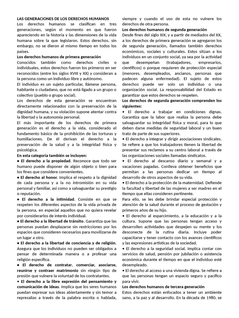 Generaciones de los Derechos Humanos | PDF | Derechos | Derechos humanos