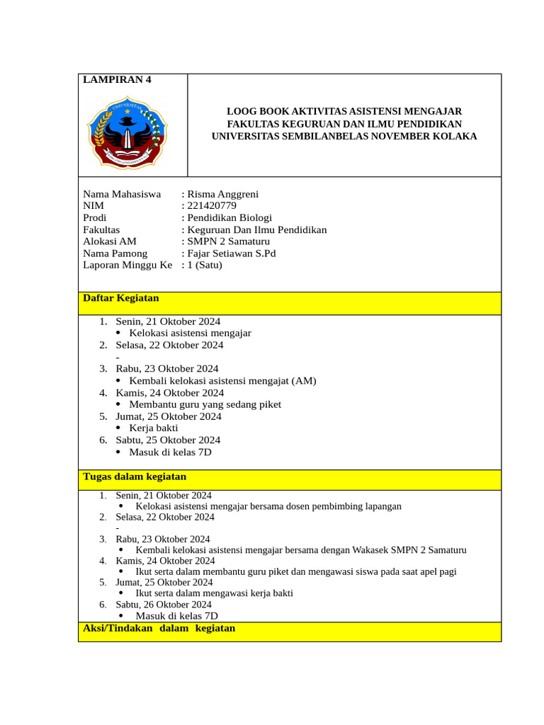 Log Book Ke-1 Am | PDF