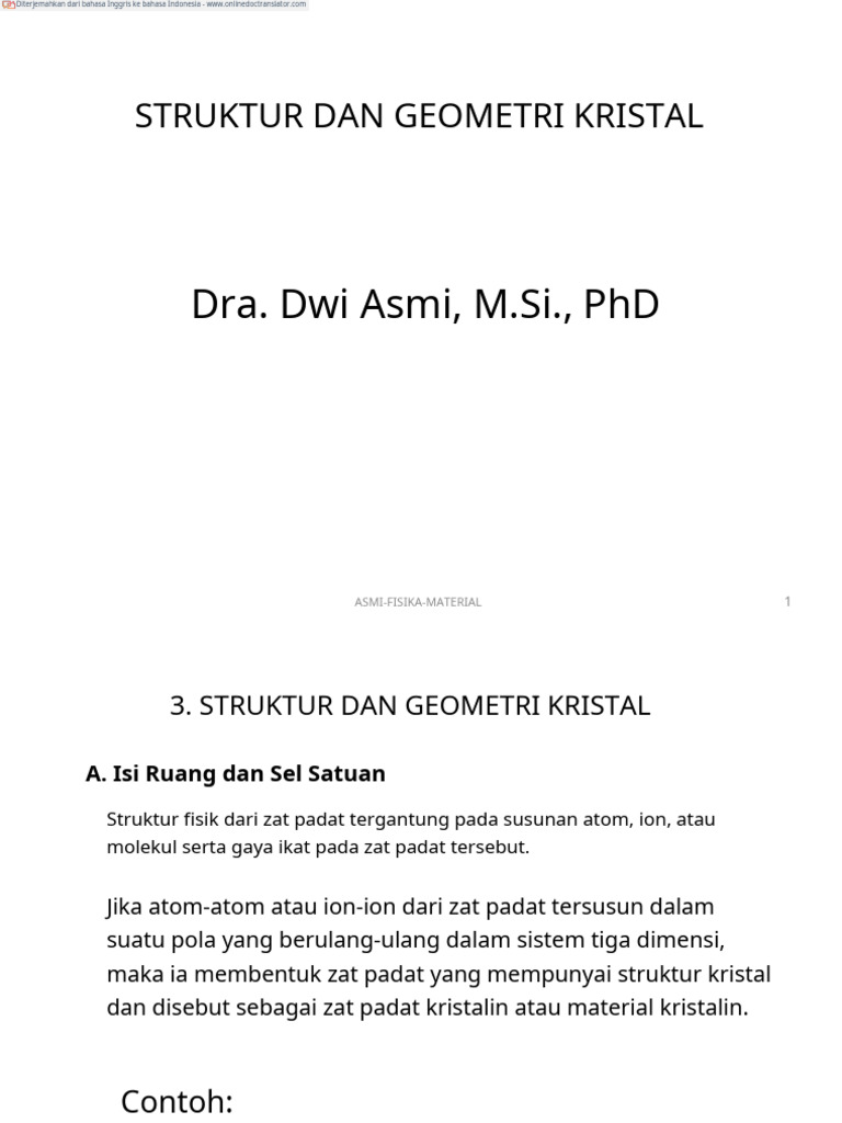 Struktur dan Geometri Kristal Material | PDF