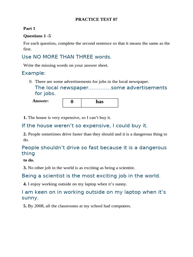 PRACTICE TEST 07 | PDF | Internet | English Language