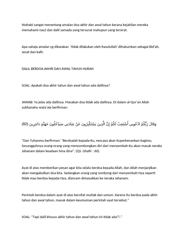 Wahabi Menentang Doa Awal Tahun | PDF