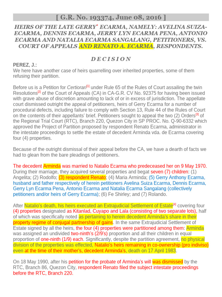 Ecarma Heirs' Property Partition Dispute | PDF | Appeal | Brief (Law)