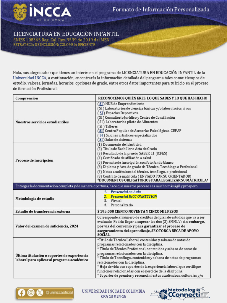 Licenciatura en Educación Infantil INCCA | PDF | Plan de estudios ...