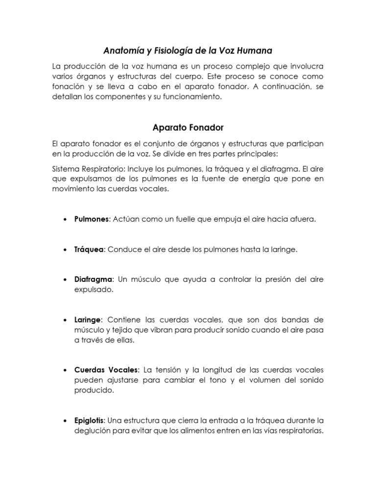 Partes y Funciones del Aparato Fonador | PDF | Boca | Voz humana