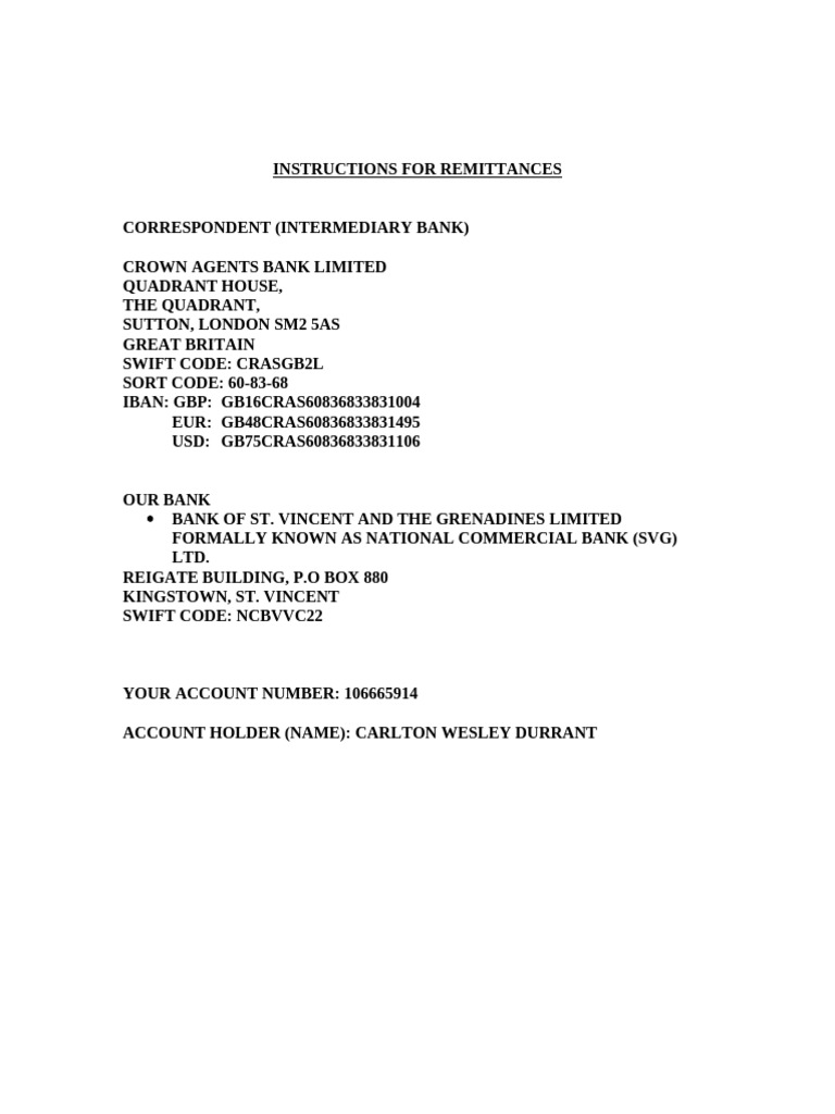 Remittance Instructions for Crown Agents | PDF
