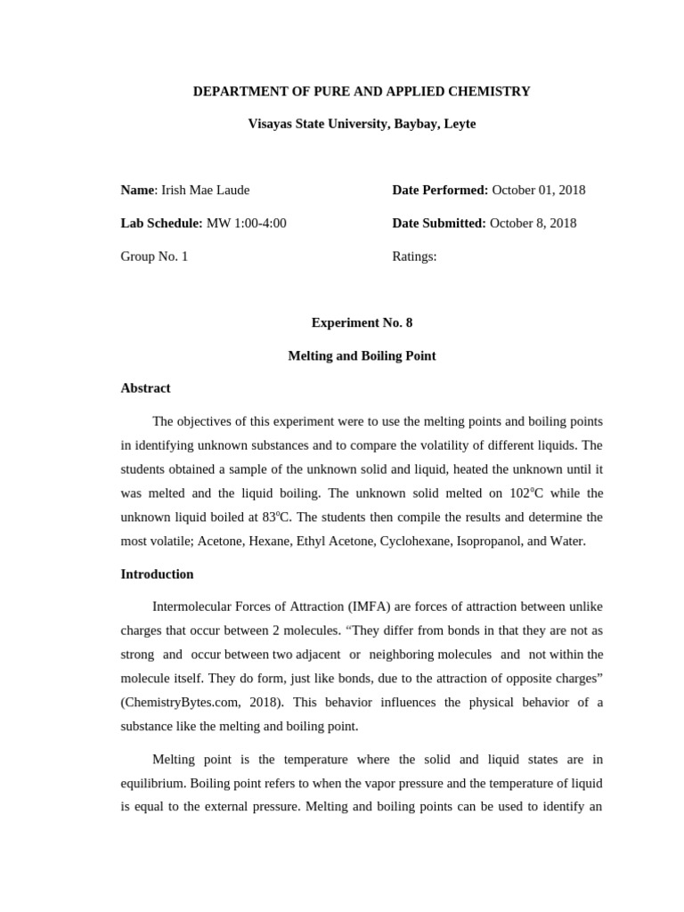 Melting and Boiling Point Experiment | PDF | Liquids | Chemical Substances